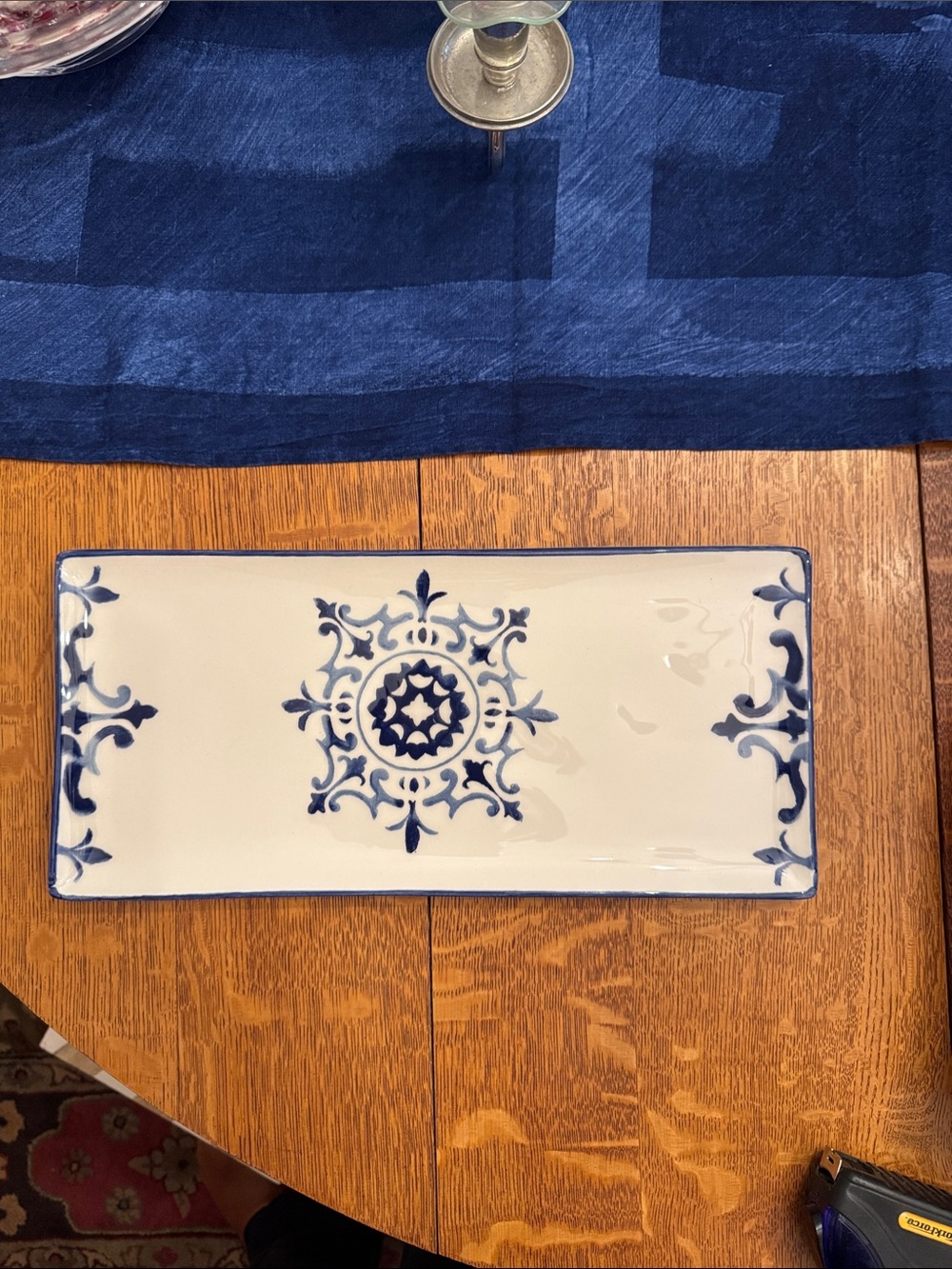 Blue and White Ceramic Serving Tray - Decorative Home Dining Platter